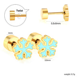 Children's Christmas snowflake shaped twisted plug earrings gold color