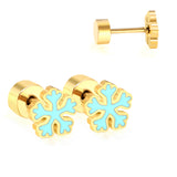 Children's Christmas snowflake shaped twisted plug earrings gold color