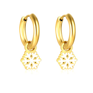 2*10mm circle + 7*9.5mm snowflake earrings with white oil drops steel color/golden color