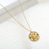 Round Mixed Color Diamonds + Moon Star Pendant Necklace 40+6cm