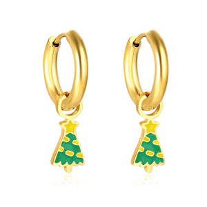 Children's Christmas Tree 6*13.5mm drop ear clips gold color