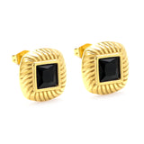 Square with Black Zirconia Earrings 12.2*12.2mm