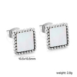 Beaded Edge Square with White Shell Earrings 10.5*10.5mm