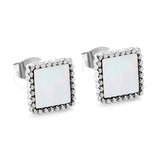 Beaded Edge Square with White Shell Earrings 10.5*10.5mm