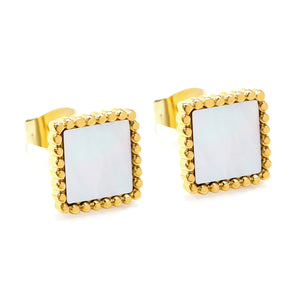 Beaded Edge Square with White Shell Earrings 10.5*10.5mm