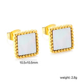 Beaded Edge Square with White Shell Earrings 10.5*10.5mm