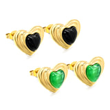 Black & Green Diamond Heart Earrings 15*11mm