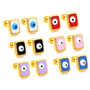 Rectangle with multi-color eyeballs multi-color bottom drop earrings 9*11mm