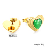 Black & Green Diamond Heart Earrings 15*11mm