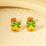 Children's Christmas bell twist plug earrings gold color