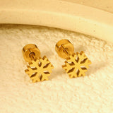 Children's Christmas cartoon winter snowflake twist plug earrings gold color