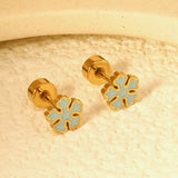 Children's Christmas snowflake shaped twisted plug earrings gold color