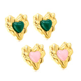 Pink & Green & Navy Blue Diamonds Convex Heart Stud Earrings 15*15.6mm Gold Color