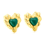 Pink & Green Diamonds Bumpy Heart Stud Earrings 15*15.6mm