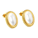 Lace Oval with White Pearl Earrings 15.2*19.2mm