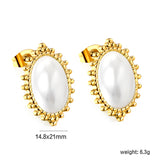 Loose Bead Edge Oval with White Pearl Earrings 14.8*21mm