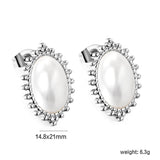 Loose Bead Edge Oval with White Pearl Earrings 14.8*21mm