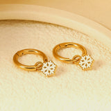 2*10mm circle + 7*9.5mm snowflake earrings with white oil drops steel color/golden color