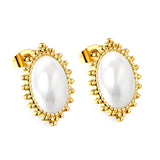 Loose Bead Edge Oval with White Pearl Earrings 14.8*21mm