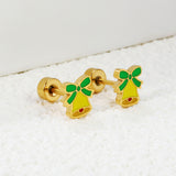 Children's Christmas bell twist plug earrings gold color