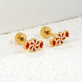 Children's Christmas carousel candy shape twist plug earrings gold color