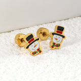 Children's Christmas cartoon snowman drop earrings gold color