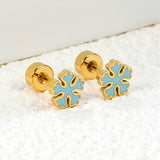 Children's Christmas snowflake shaped twisted plug earrings gold color