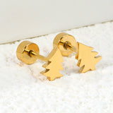 Children's Christmas Glossy Tree Shape Twist Earrings gold color