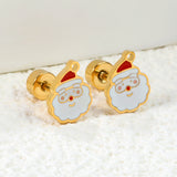 Children's Christmas Santa Claus twist plug earrings gold color