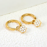 2*10mm circle + 7*9.5mm snowflake earrings with white oil drops steel color/golden color