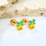 Children's Christmas bell twist plug earrings gold color