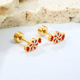 Children's Christmas carousel candy shape twist plug earrings gold color