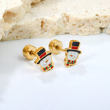 Children's Christmas cartoon snowman drop earrings gold color