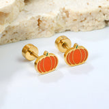 Children's Halloween Christmas models cartoon pumpkin twist plug earrings gold color