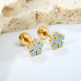 Children's Christmas snowflake shaped twisted plug earrings gold color