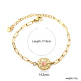 3.3mm Matching Chain + 14.2mm Round Cake with Pink Cat's Eye Stones Bracelet 17+5cm