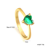 Green diamond heart shaped three claw ring