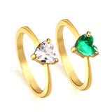 Green diamond heart shaped three claw ring