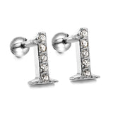 Steel ball screw-in numbers 1~9 with white diamond earrings 6*10mm