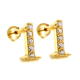 Steel ball screw-in numbers 1~9 with white diamond earrings 6*10mm