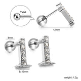 Steel ball screw-in numbers 1~9 with white diamond earrings 6*10mm