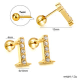 Steel ball screw-in numbers 1~9 with white diamond earrings 6*10mm