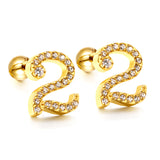 Steel ball screw-in numbers 1~9 with white diamond earrings 6*10mm