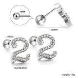 Steel ball screw-in numbers 1~9 with white diamond earrings 6*10mm