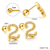 Steel ball screw-in numbers 1~9 with white diamond earrings 6*10mm