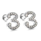 Steel ball screw-in numbers 1~9 with white diamond earrings 6*10mm