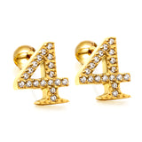 Steel ball screw-in numbers 1~9 with white diamond earrings 6*10mm