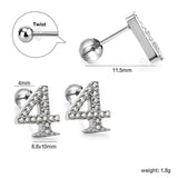 Steel ball screw-in numbers 1~9 with white diamond earrings 6*10mm