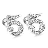 Steel ball screw-in numbers 1~9 with white diamond earrings 6*10mm