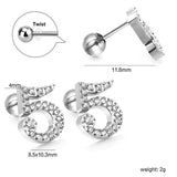 Steel ball screw-in numbers 1~9 with white diamond earrings 6*10mm